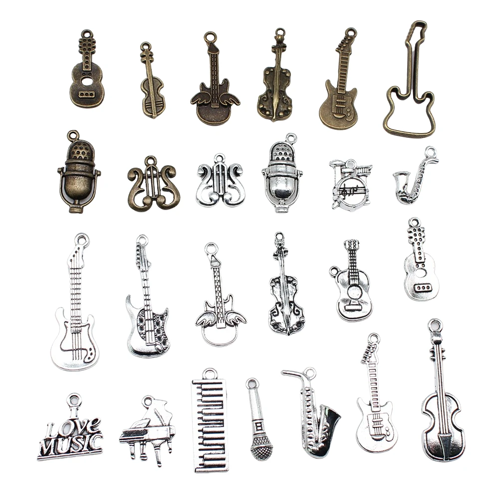 10pcs Music Charms Musical Instrument Guitar Drum Piano Microphone Charms For Jewelry Making