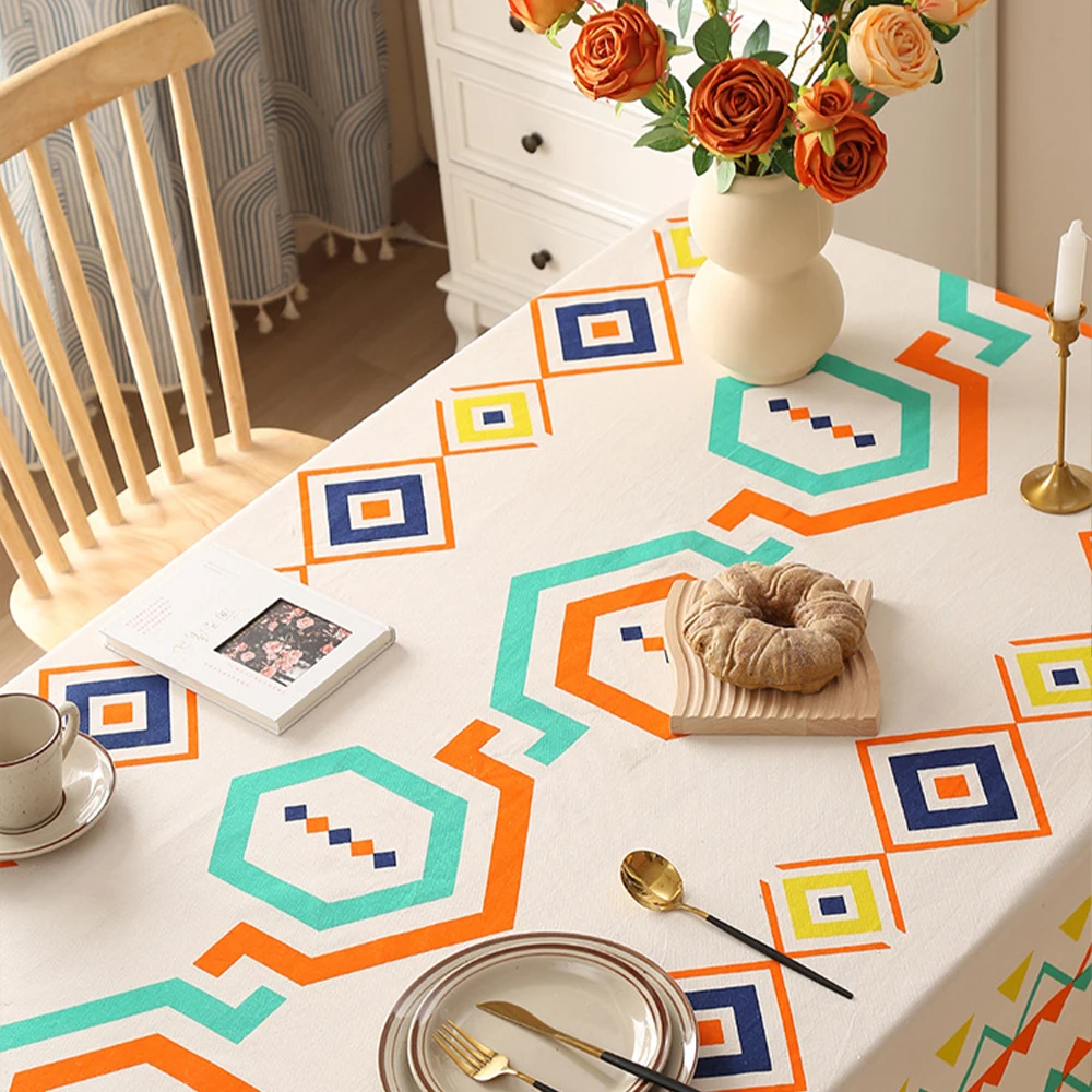 Mantel de algodón con bordes de encaje bohemios, impermeable, lavable, decoración para mesa de té y comedor