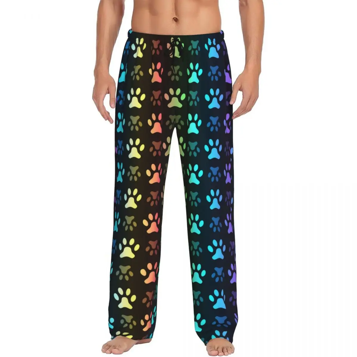 Custom Print Men Cat Dog Animal Paw Prints Pajama Pants Sleep Sleepwear Bottoms with Pockets