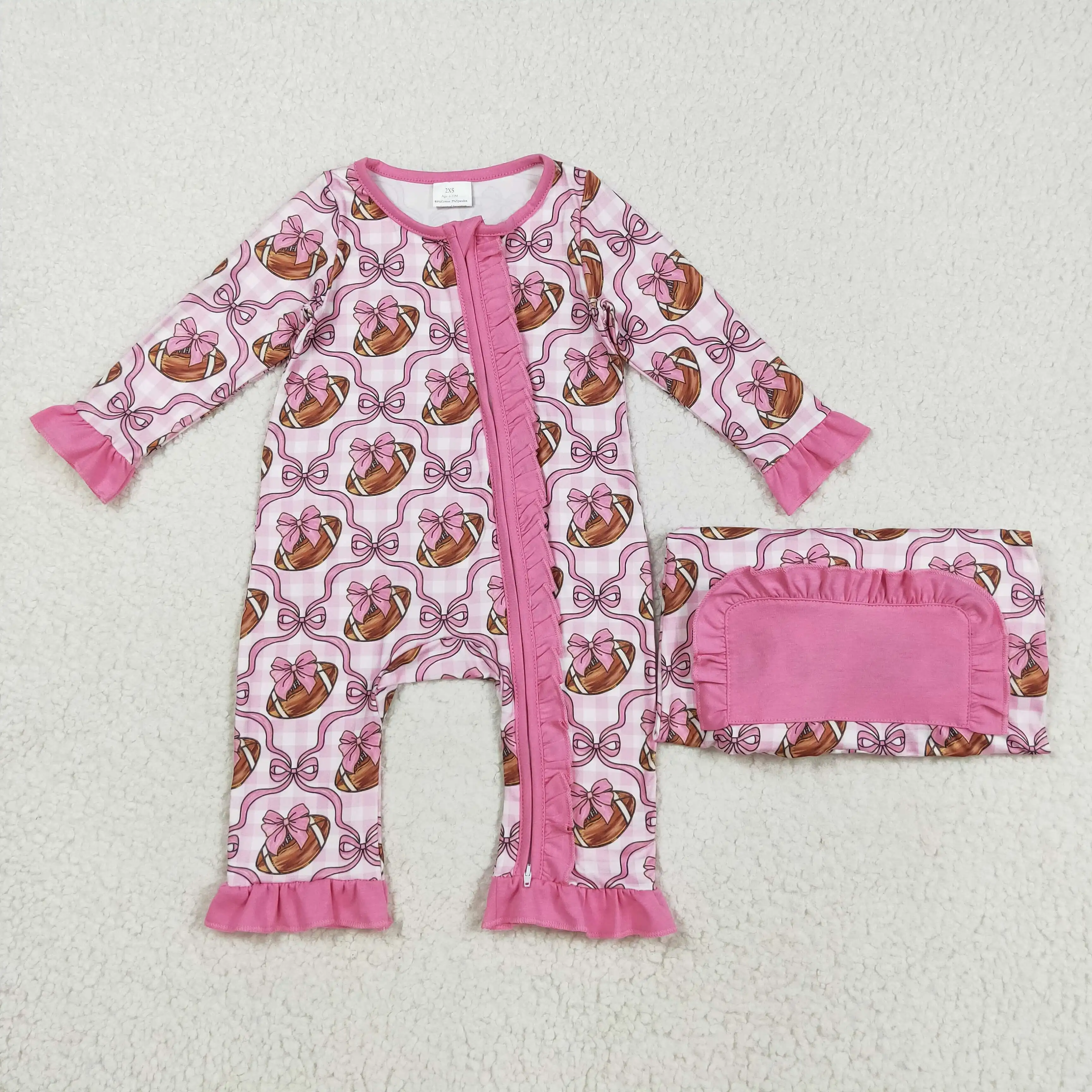 

8.18y Wholesale new baby girls romper with rugby bow pattern pink lace plaid zipper long sleeve onesie
