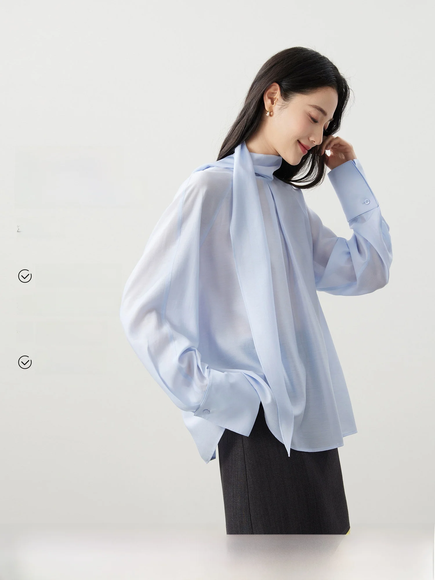 

Ele Modal Cotton irt Women's Stand Collar Dra Sa Early Spring 2026 mat Faion by MIJOR Loose Fit Long Sve