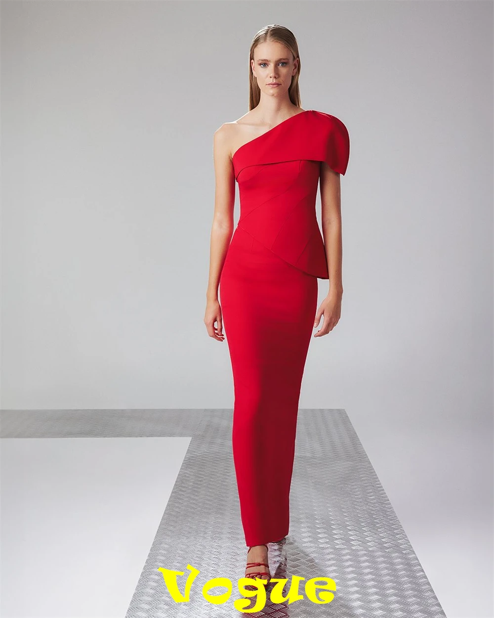Robe De soirée sirène personnalisée en Jersey rouge De haute qualité, asymétrique épaule dénudée, sans manches, robe De soirée