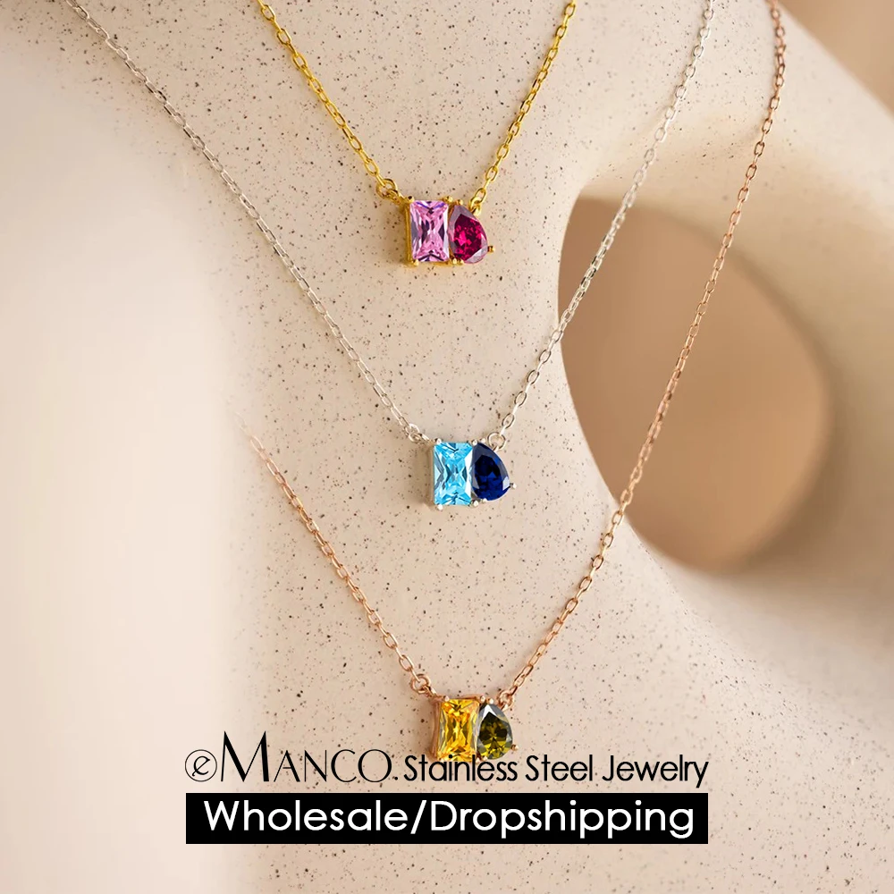 eManco Stainless Steel Square Zircon  Necklaces For  Women Sweet Versatile Necklace Jewelry 48 Hour Shipping