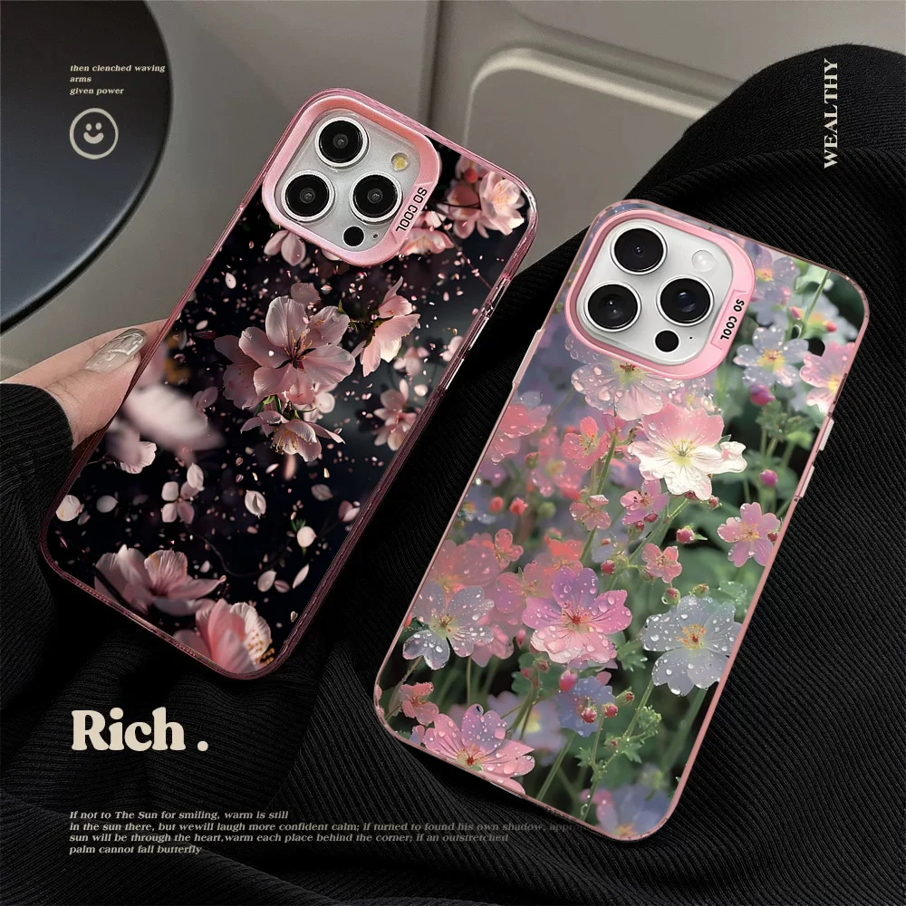 P-Pink S-Spring Cherry Blossoms Phone Case For IPhone 16 15 14 13 12 11 Pro Max X XR XSMAX 8 7 Plus Matte Shockproof Back Cover