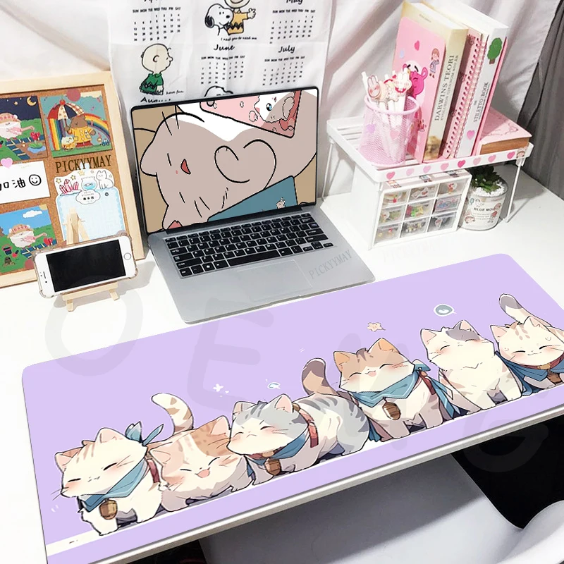 Gato bonito Mouse Pad, Grande Gamer Mousepad, Tapete de teclado, Borracha Desk Pad, Design Desk Rug, XXL, 50x100cm