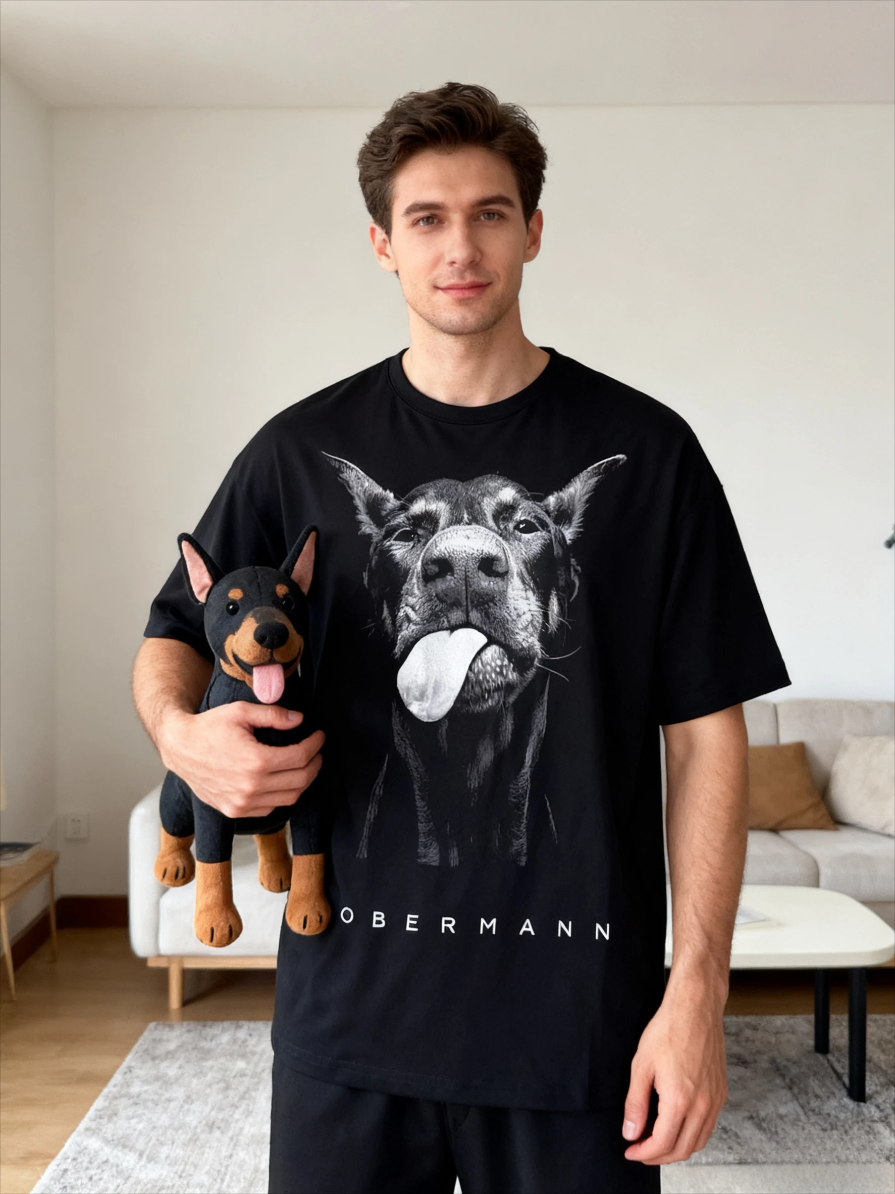 

New Arrival Dog Fun Animal Print Cotton T-shirt Harajuku Aesthetic Men's Women's High Street Fashion Trend Loose Comfortable Top