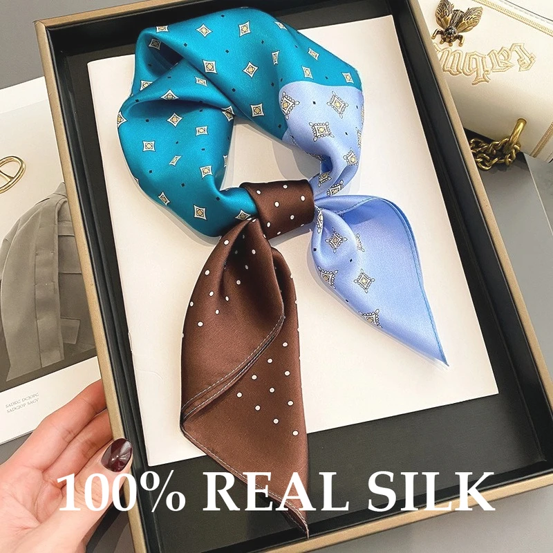 

2026 Women Luxury 100% Natural Silk Scarf Female 65cm Square Shawl Wrap Neckerchief Hijab High-end Scarves Pashmina Poncho Hijab