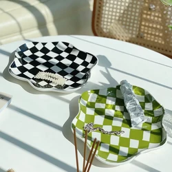 European Chessboard Ceramic Plate Black and White Checkered Irregular Tableware Dinner Plate Dinner Set Plates and Dishes