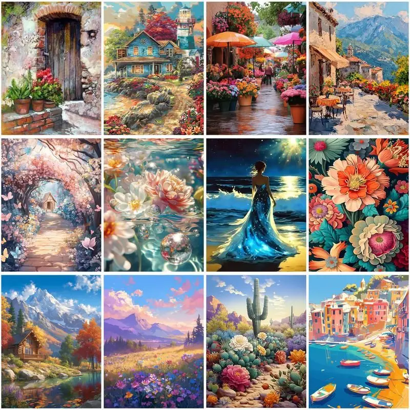 CHENISTORY Painting By Numbers House Scenery Drawing On Canvas HandPainted For Adults Picture By Number Tree Home Decor DIY Gift