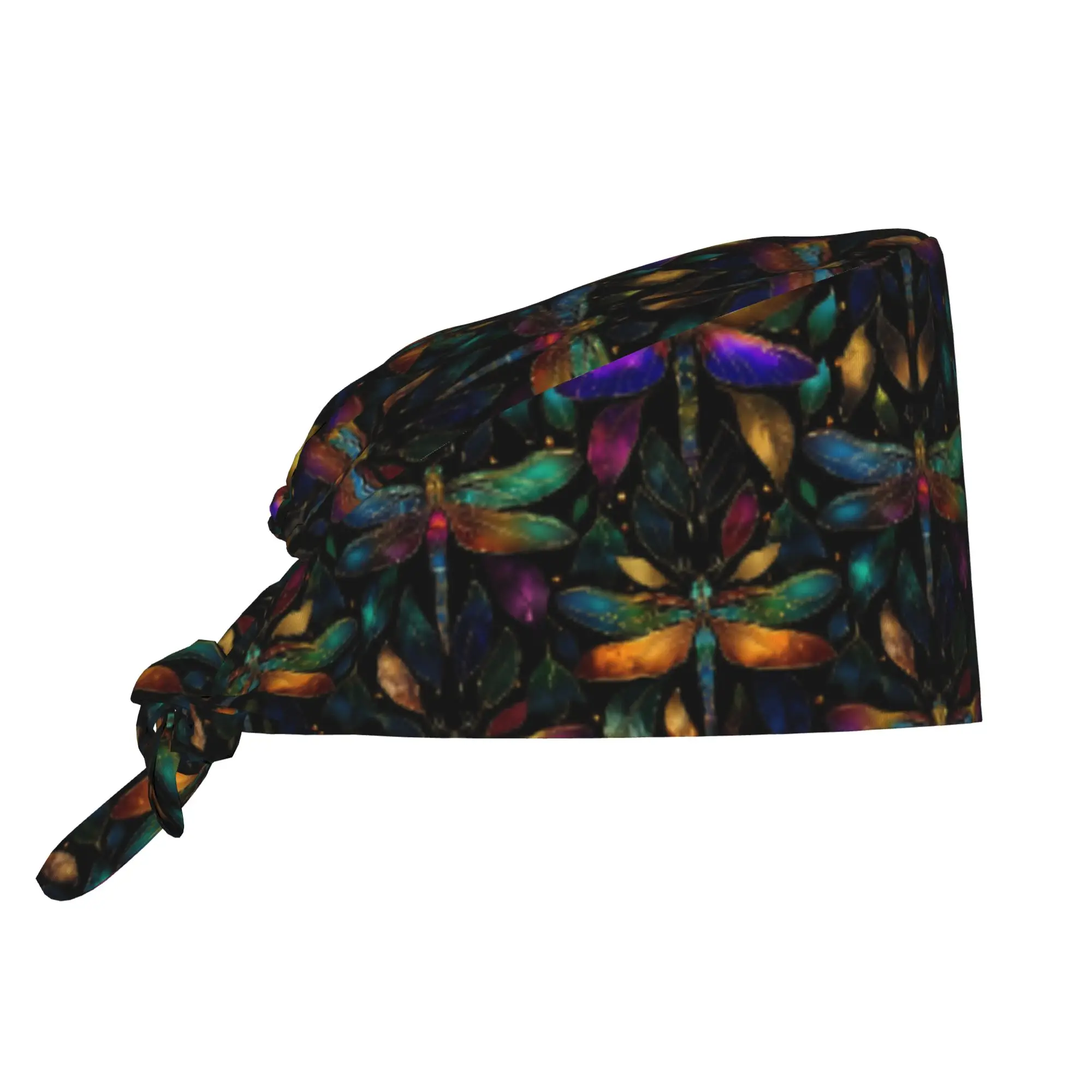 Stained Glass Colorful Dragonfly  Medical Staff Scrubs Hat Unisex  For Chef Hat Scrub Caps