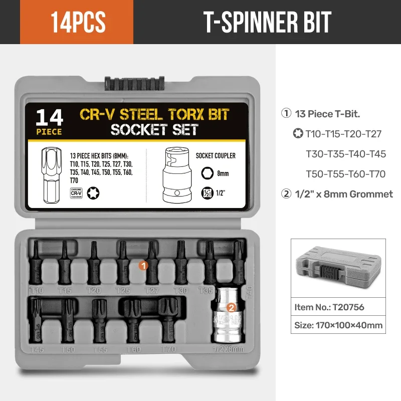 14 pieces of hexagonal socket batch head setImpact Adapter Set Drive CrV Steel w/Ratchet Step-Up/Down Sleeve for Electric Wrench