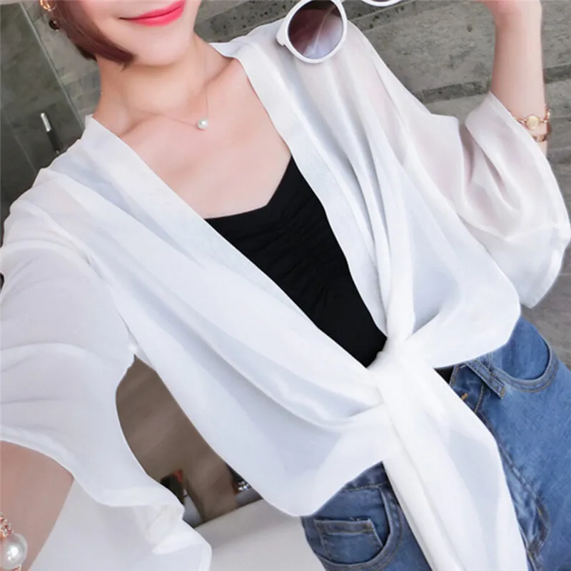 Women Thin Coat Casual Lace Bow Summer Sun Protection Clothes Female Cardigan Shirt Clothing Tops Blouse For Woman Covers Blusa