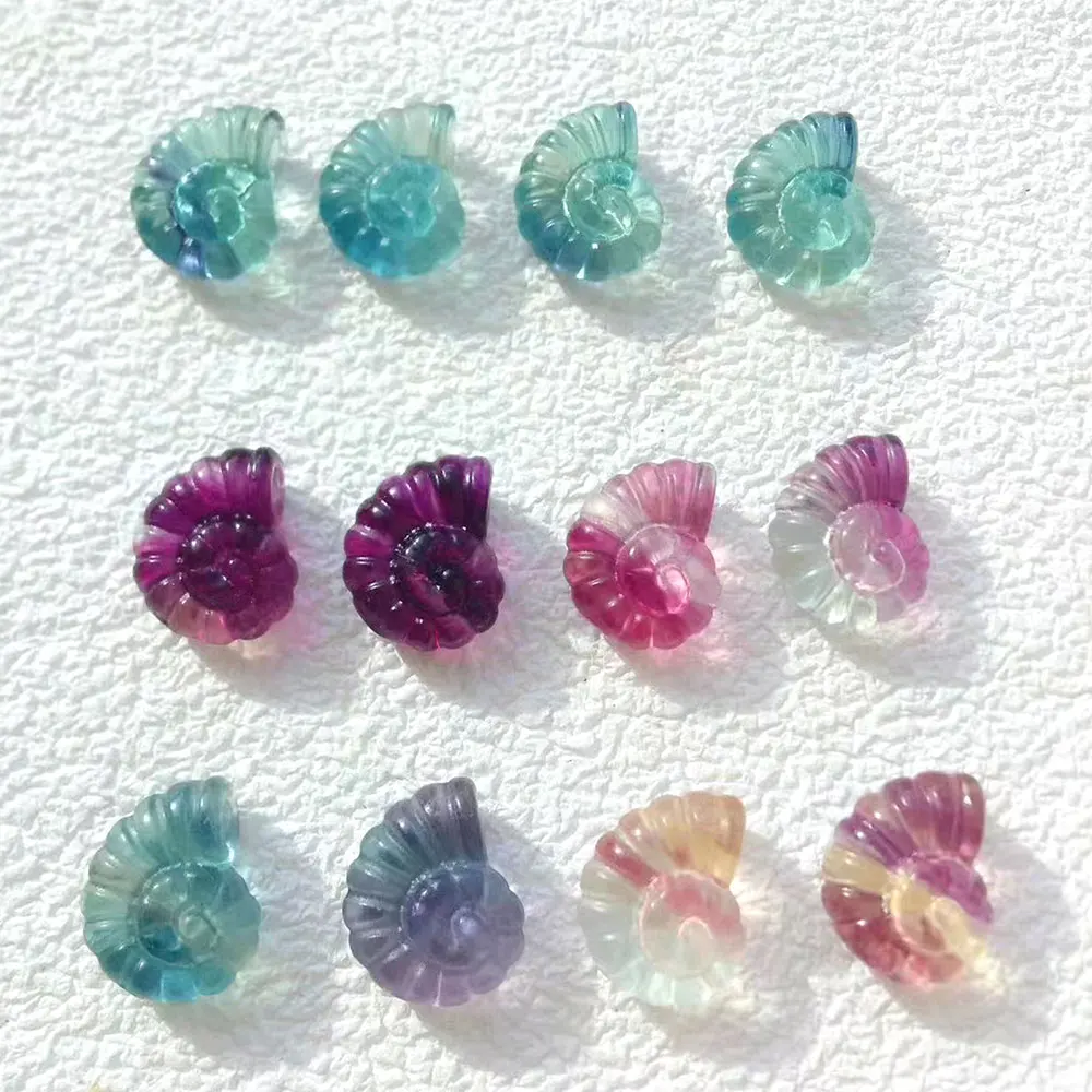 Natural Fluorite Mini Carvings Crystals Sea Snail Conch Rainbow Fluorite Whelk Crystal Stone Healing Gemstone Home Decor Gift