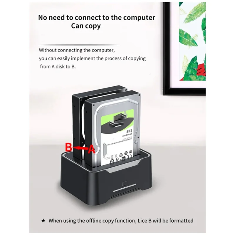 per custodia per disco rigido RGB USB 3.0, base HDD/SSD SATA 2.5/3.5 con funzione di copia offline, nera