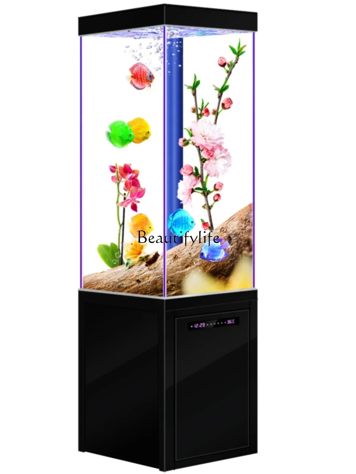 

LD33Fish Globe Living Room Vertical Floor Small Ecological Cycle Change Water Super White Glass Bottom Filter