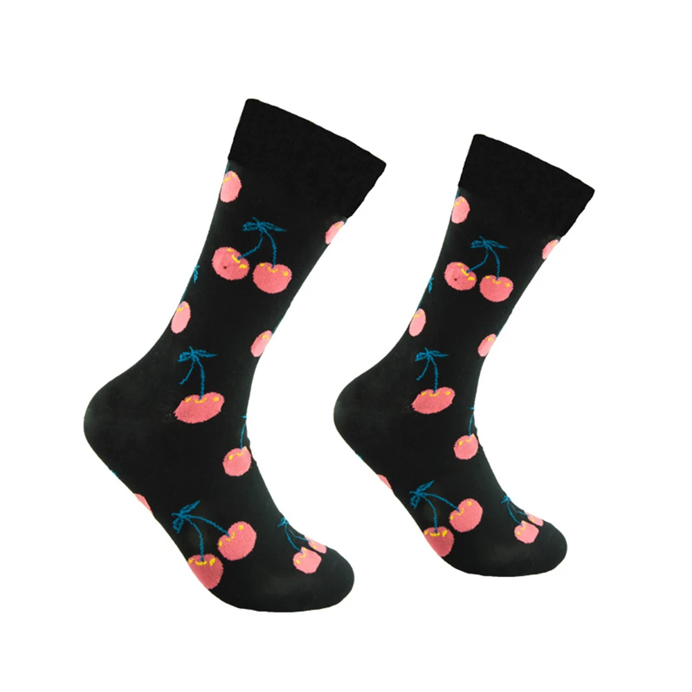 Happy Cherry Lemon Pineapple Strawberry Unisex Fruit Cotton Socks Skateboard Men Fashion Business Hipster Dropship