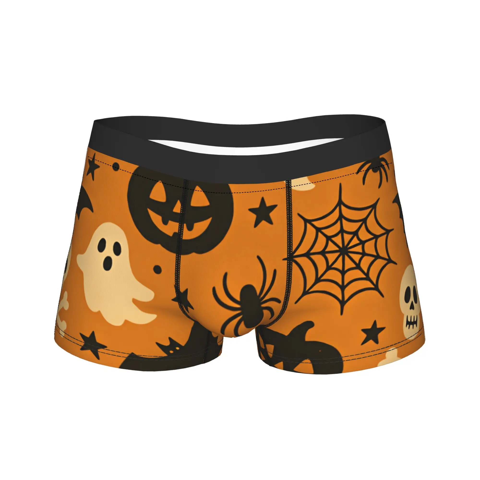 Halloween Ghost Bat Skull Spider Pumpkin Orange Seamless Pattern Underwear  Men Underpants Boxer Shorts High Quality Boxer