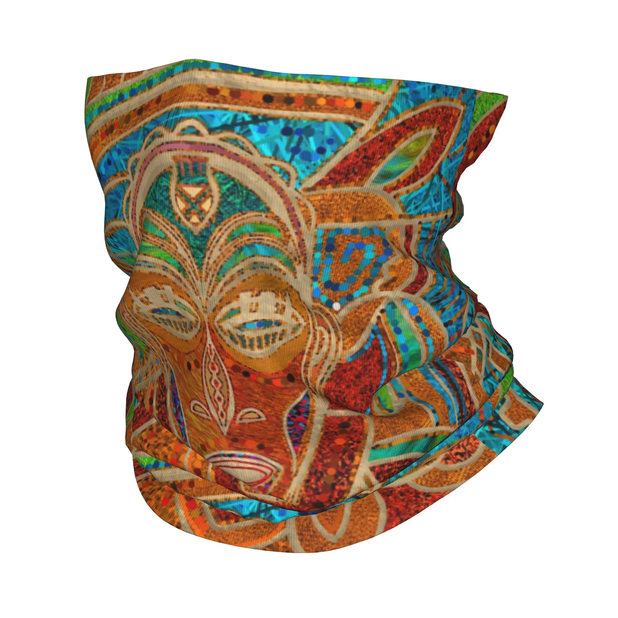 African Tribal Mask  Illustration Bandana Neck Gaiter Printed Wrap Scarf Warm Face Mask Outdoor Sports Unisex Adult