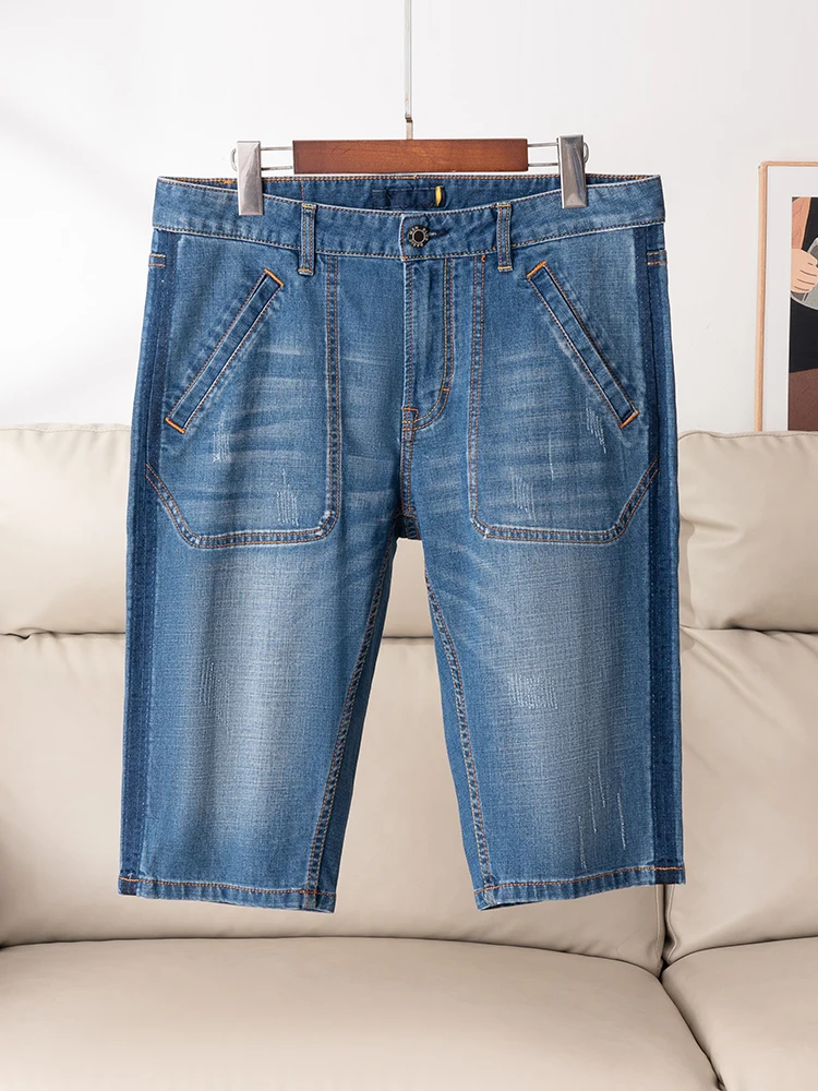 

Мужские повседневные джинсы средней длины из смесового хлопка и полиэстера, комфортные, в городском стиле, длина до колена