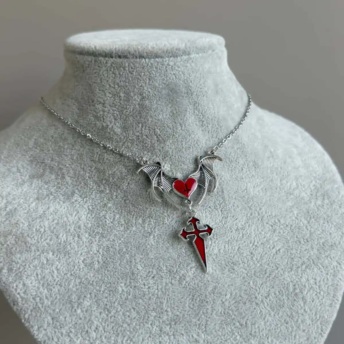 Cross Bat Necklace,Gothic Jewelry,Vampire Accessories,Witchcraft,Blood Cross,Pagan,Punk,Vintage,Bat Wings Heart,Choker For Women - Image 4