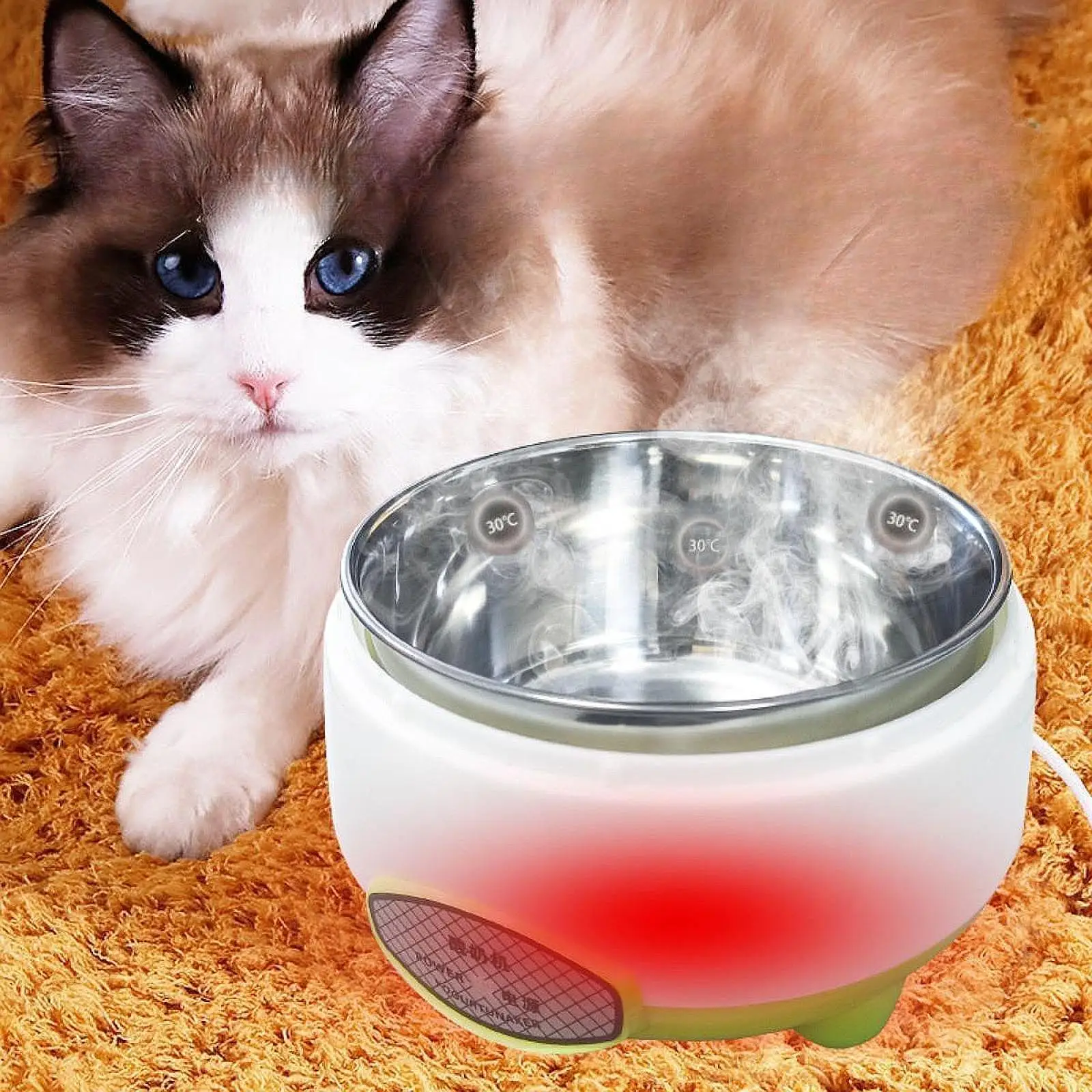 Heated Water Bowl 1000ml Low Noise Stainless Steel Insert for Cats Pets Dogs