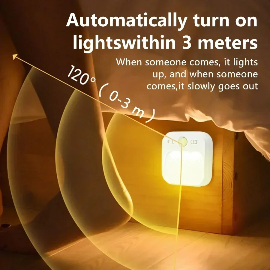 1-4 Pack Motion Sensor LED Night Light Rechargeable Stick-on Magnet Night Lamp For Bedroom Kitchen Stair Hallway Cupboard Light