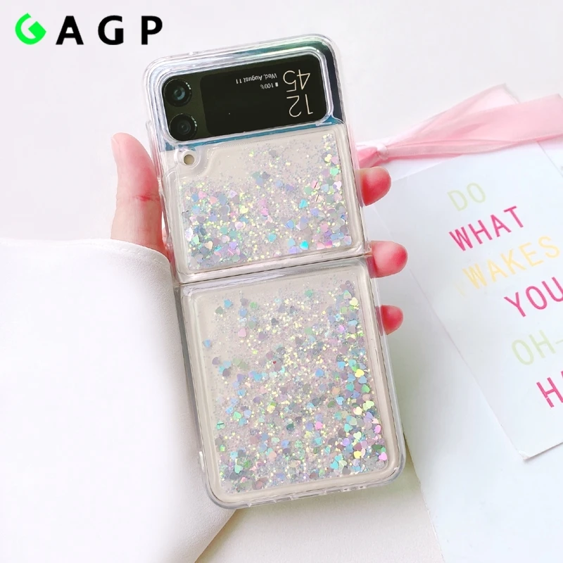 Luxury Glitter Love Quicksand Case For Samsung Z Flip 4 3 2 1 Bling Shockproof Soft for Samsung Galaxy Flip 3 4 Flip4 Cover Cute