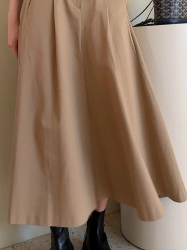 Saia Midi de Cintura Alta Faion para Mulheres Saia ande com Cintura Elástica Chique Saia em Linha A Cor Simples Estilo de...