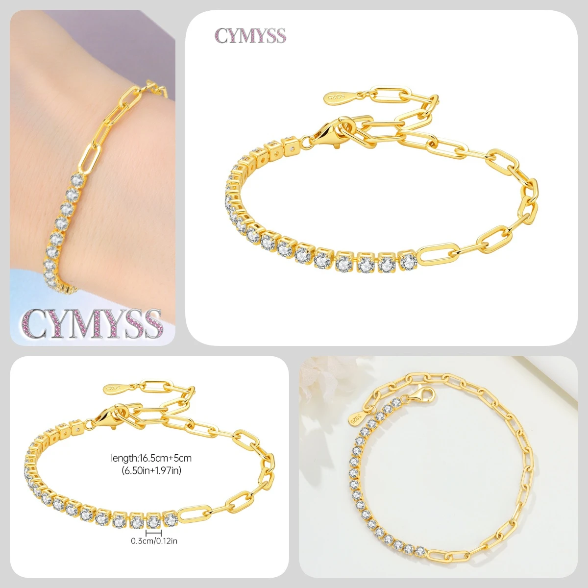 Zierliches Armband aus 925er Sterlingsilber, 18 Karat vergoldet, minimalistischer, edler Schmuck, stapelbare Armbänder für Damen, Hochzeit, Geburtstag, Party – Detail 40