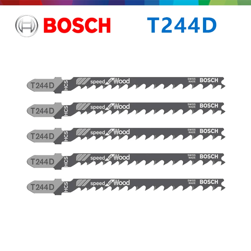 Original Bosch T244D Jigsaw Blade 2608631011 High Carbon Steel T-shank for Wood Curve Cutting 5-50mm Softwood Particle Board