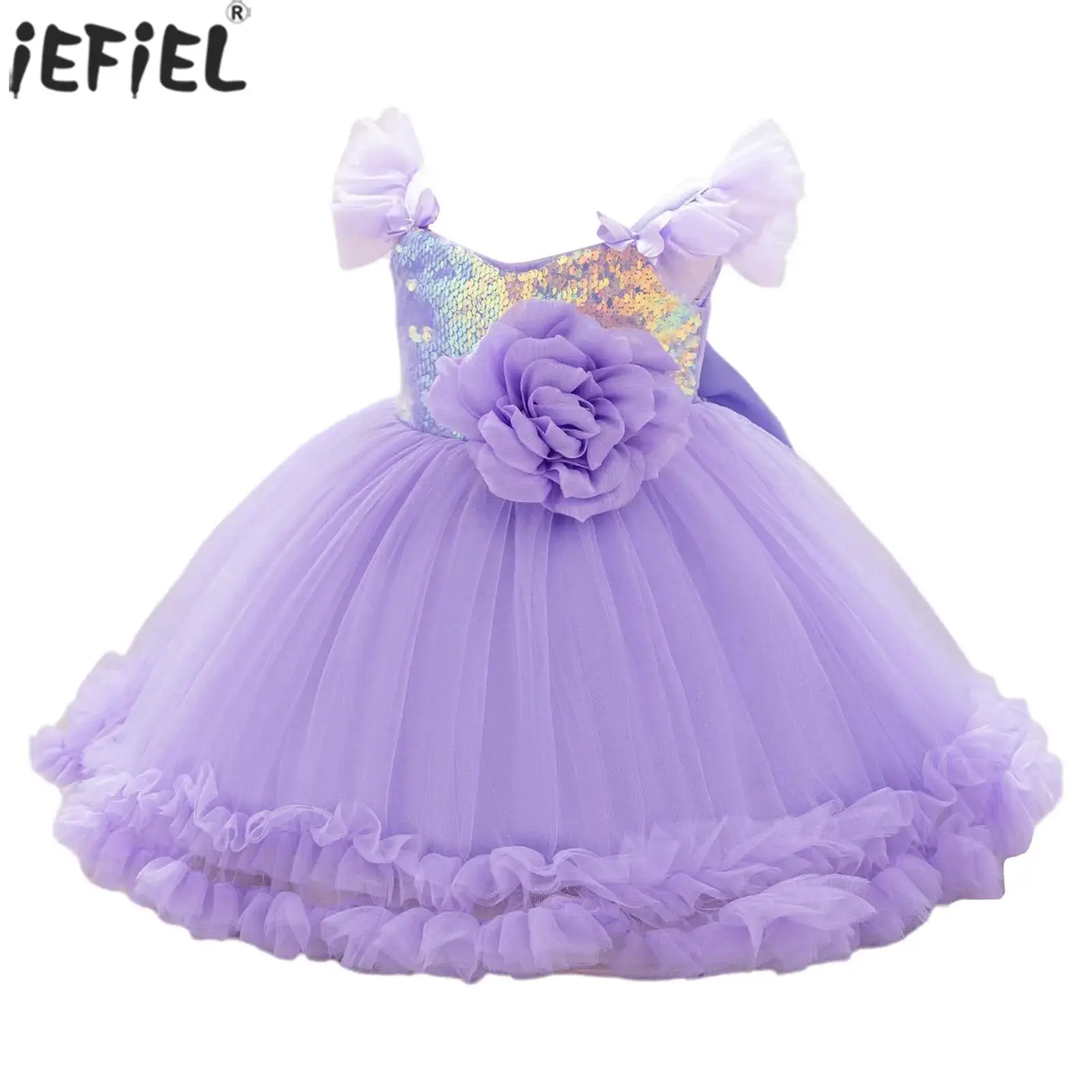 

Baby Girls Sweet Princess Dress Fly Sleeve Sparkly Sequins Mesh Tutu Dresses Summer Party Birthday Wedding Pageant Prom Gown