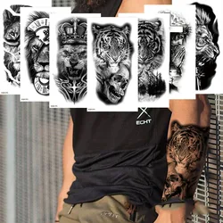 Tatouages Temporaires Imperméables pour Homme et Femme, Bras d'Art Corporel, Faux hypothécaire oo pour Parler en Forêt, Tigre, Ours, Flash, Manches Autocollantes, Nouveau