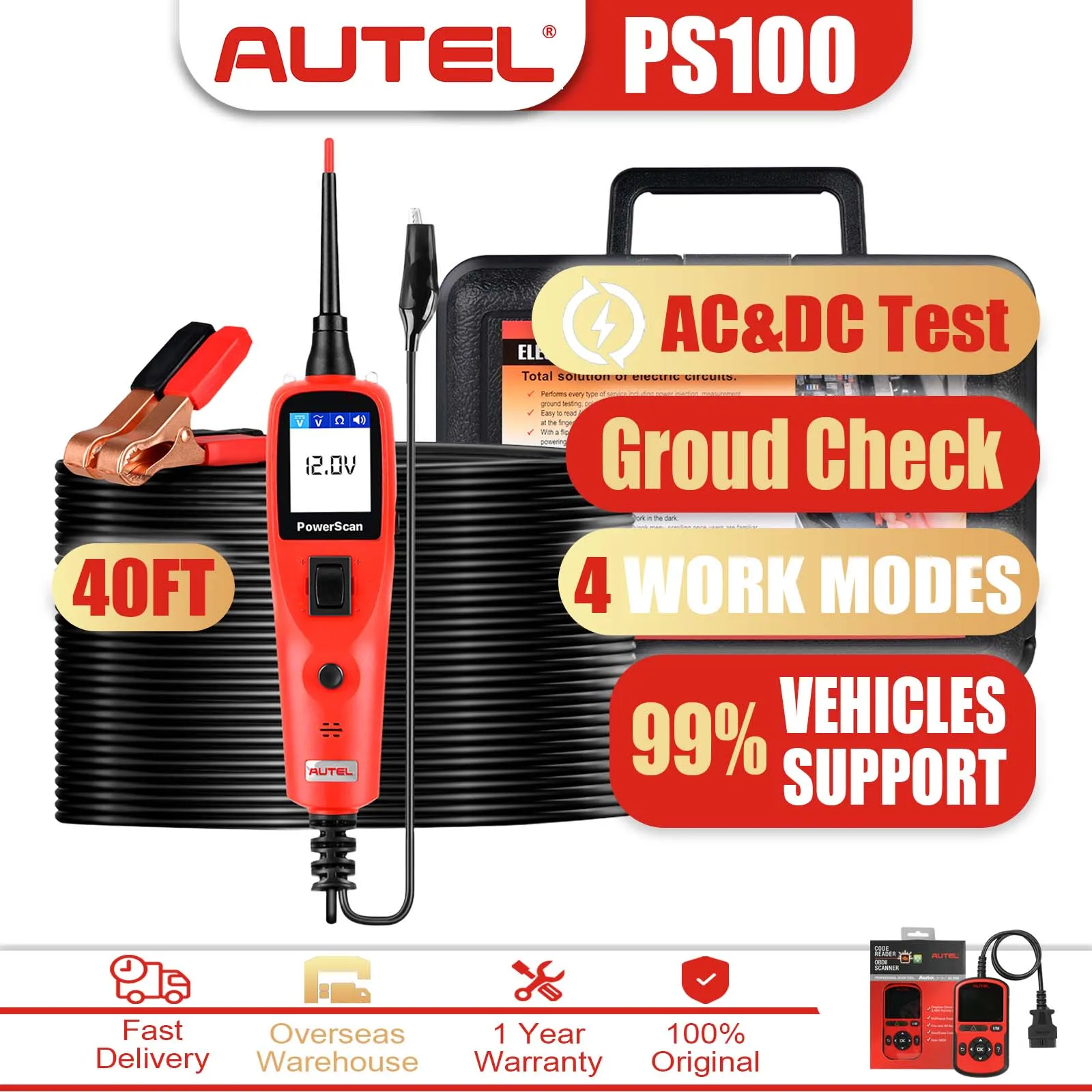 2026 Autel PS100 Probe Circuit Tester Powerscan Automotive Electrical System Test Kit AC DC Voltage 12V 24V Car Diagnostic Tool