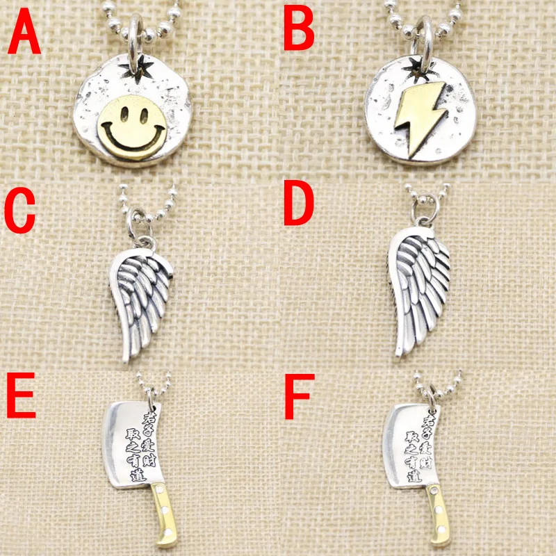 

S925 Sterling Silver Smiling Face Wings Pendant Necklace Pendant Personality Jewelry Key Chain Thai Silver Kitchen Knife Bag Pen