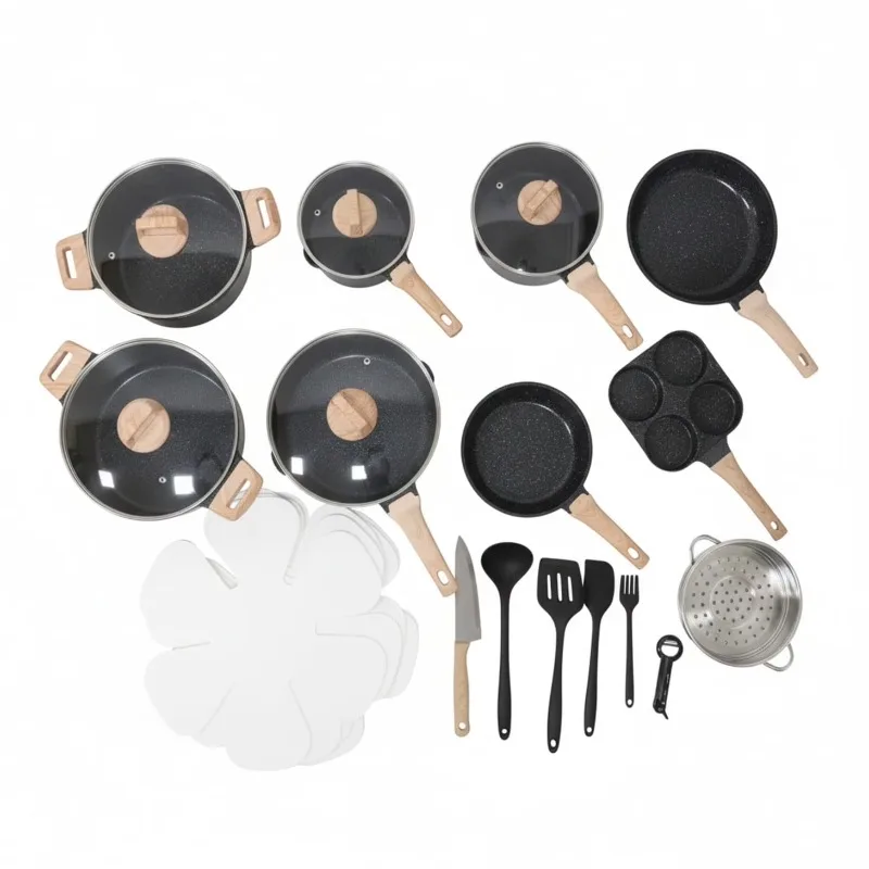 

Набор антипригарной посуды из 25 предметов, белые гранитные кастрюли и сковороды для индукционных плит, прочная и легкая кухонная утварь с крышками