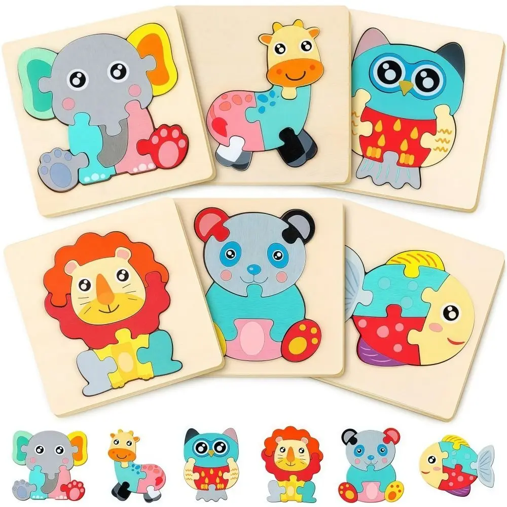 

3D Children Wooden Puzzle Cartoon Embedded Animal Jigsaw Puzzles 2 in 1 Animal Cognition Early Learning Puzzle Set