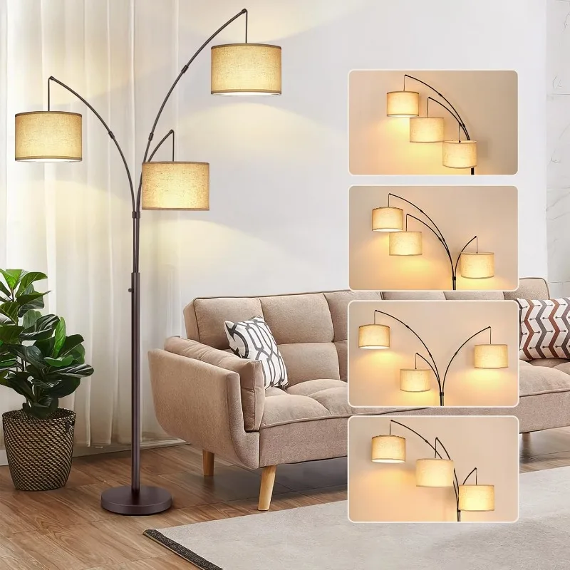 lampada de assoalho arqueada ajustavel moderna e moderna lampada arqueada de luzes para quarto escritorio e sala de estar design do meio do seculo 2400lm 01