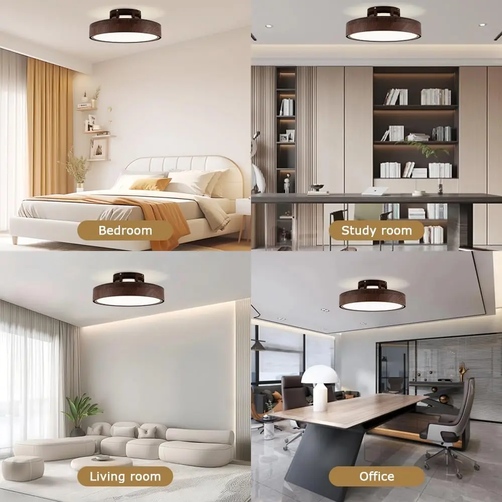 Bladeless Ceiling Fan LED Ceiling Fan with Light Remote Control Invisible Reversible Blades Flush Mount Round Dimmable Fan Lamp