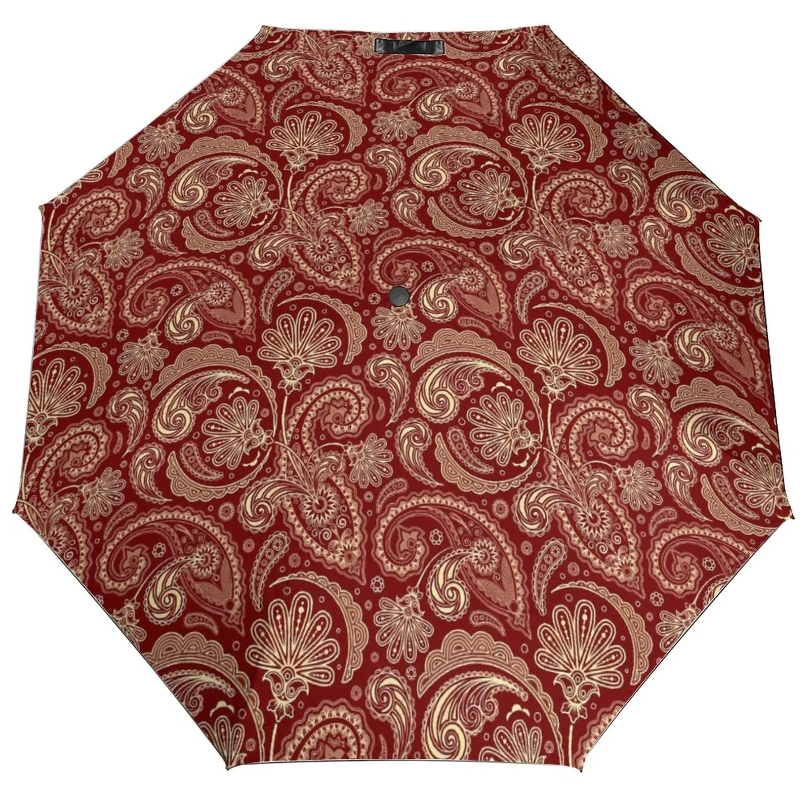 Red Paisley Umbrella Vintage Print Automatic Windshield Umbrella Charm Art Trekking Folding Umbrella