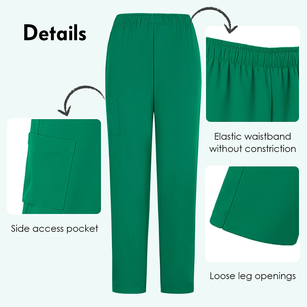 New Nurse Uniform Pants Breathable Women Solid Color Work Pantswith Pocket Doctor Stretch Dental Pet Grooming Scrub Pants