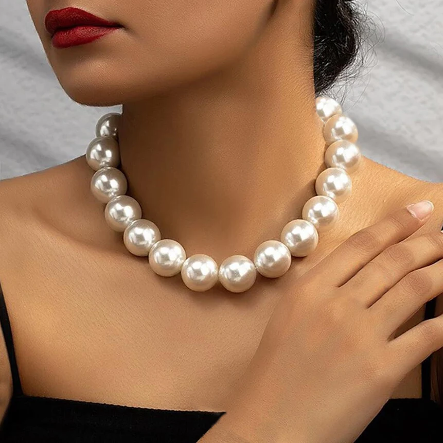 Aihua 4/6/8/10/14mm  Elegant Imitation Pearl Beaded Choker Necklaces Collar for Women Wedding Bridal Party Jewelry Gifts