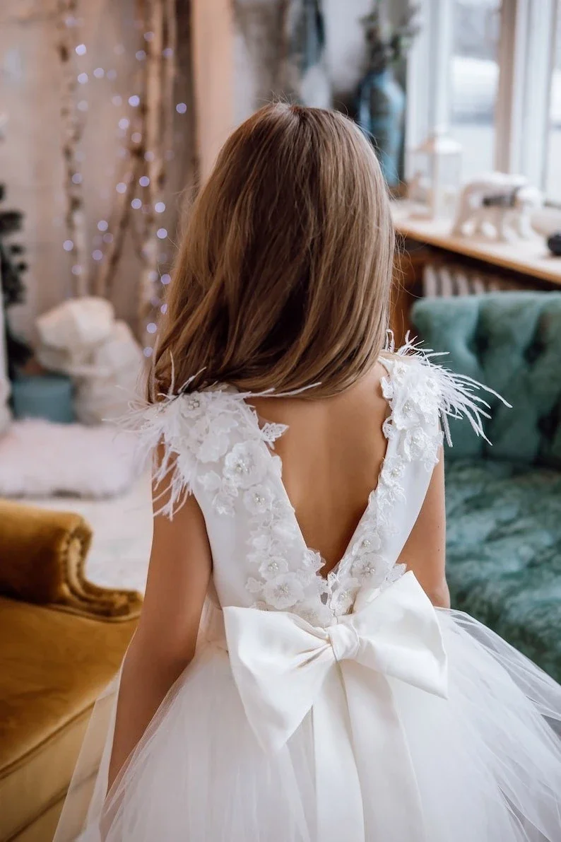 فساتين بيضاء للمناولة الأولى باللون العاجي، فساتين حفلات للفتيات، فستان الأميرة المعمودية #3