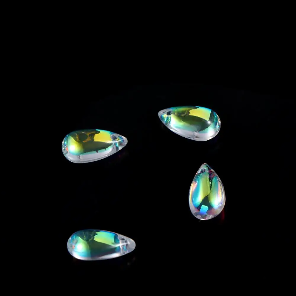 100 PCS Earrings AB Colorful Water Drop Crystal Transparent Perforated Glaze Bead Crystal Ornament Jewelry Making