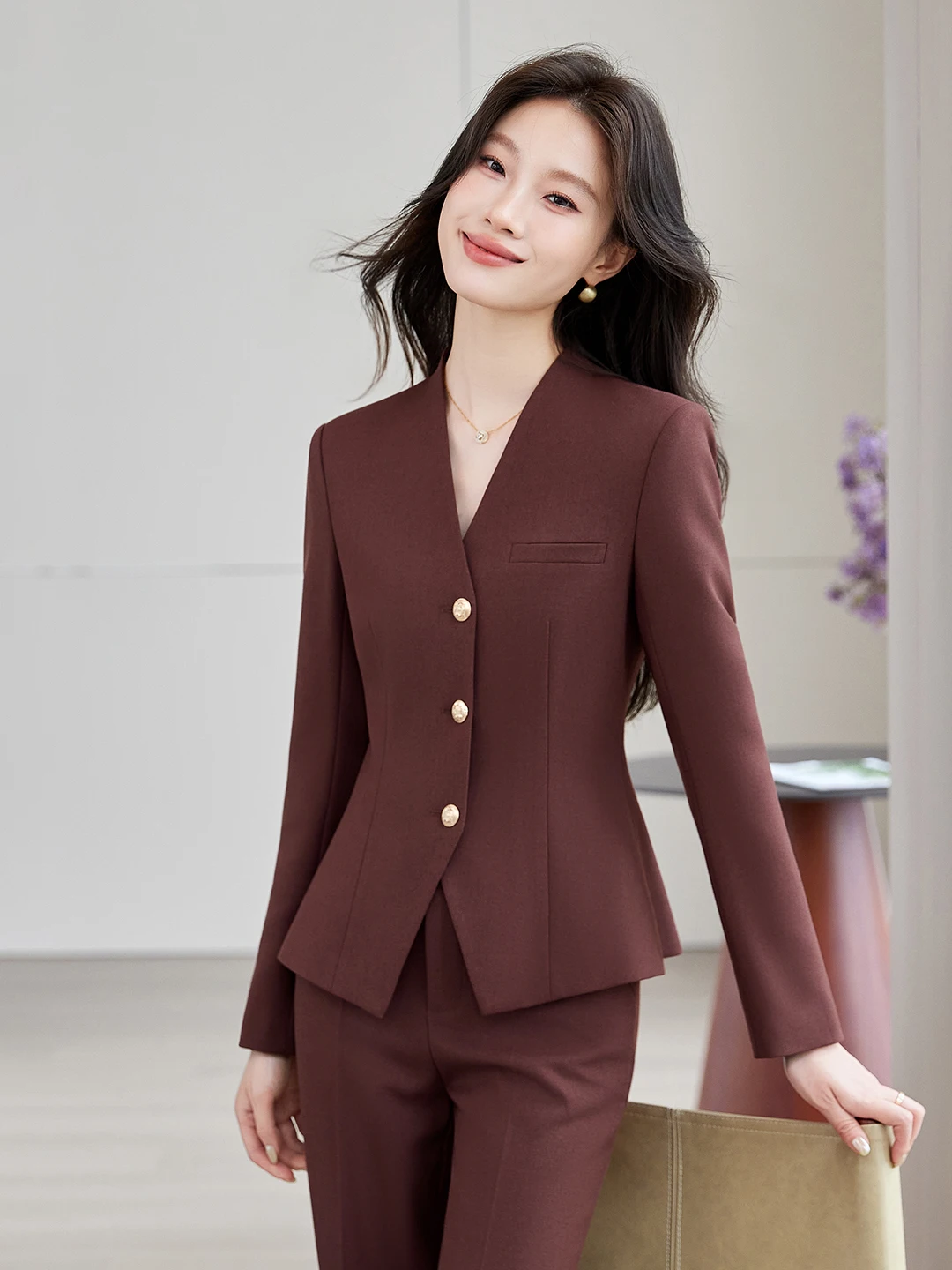 Professional Women's Suit Set Autumn Fashion High-End OL Work Commute Outfit Western Style Jacket Work Uniform Polyester Fiber