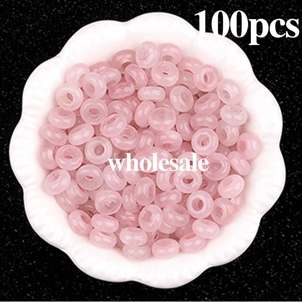 100pcs/lot Natural Stone Big Hole Beads Abacus Shape Natural Rose Quartz Loose Beads for Making Jewelry Necklace Bracelet 5x10mm
