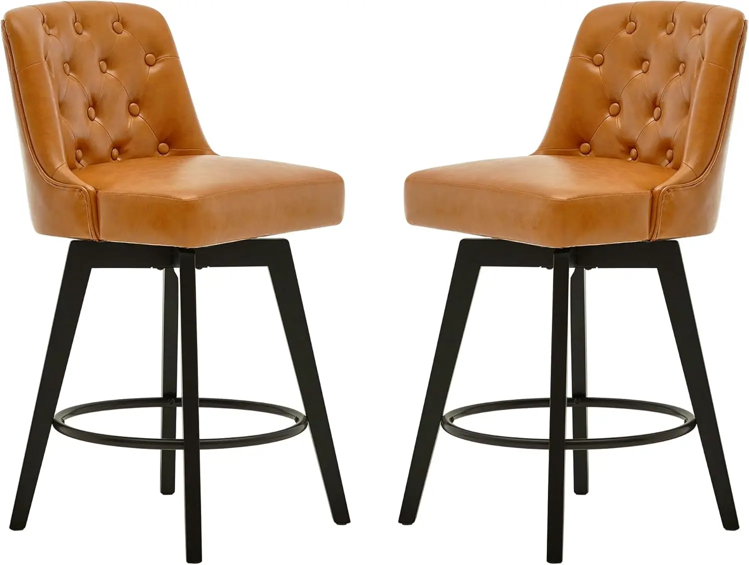 

Counter Stool,26"" 360 Free Swivel Upholstered Bar Stool With Back-Set Of 2-Pu In Brown