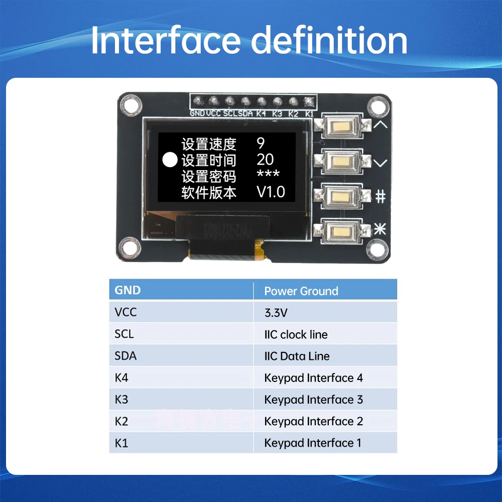 Tela OLED de 0,96 polegadas IIC branco/azul 12864 com placa de tela OLED de 4 botões I2C SSD1306 SSD1315
