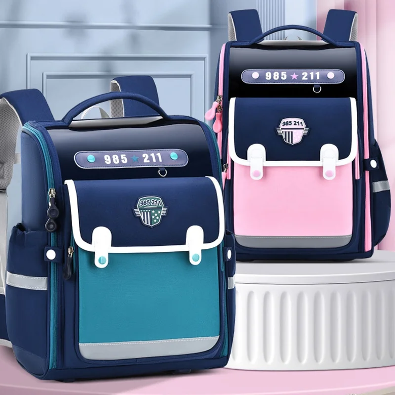 Primary School Students Children British Style Noble Panelled Backpacks for Girls Boys New Children Simple Fashion Large Bags