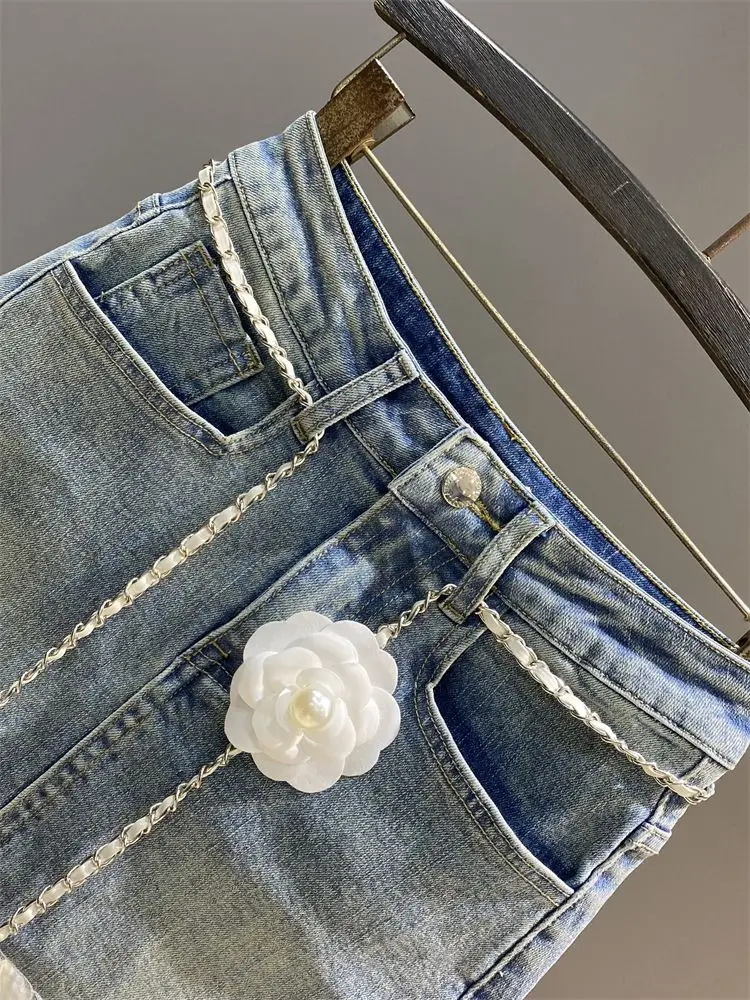 Hip-Covering Short Skirt With Spliced ​​Design And High Waist 2024 Summerniche Denim Skirt For Women Slim And Lazy Style