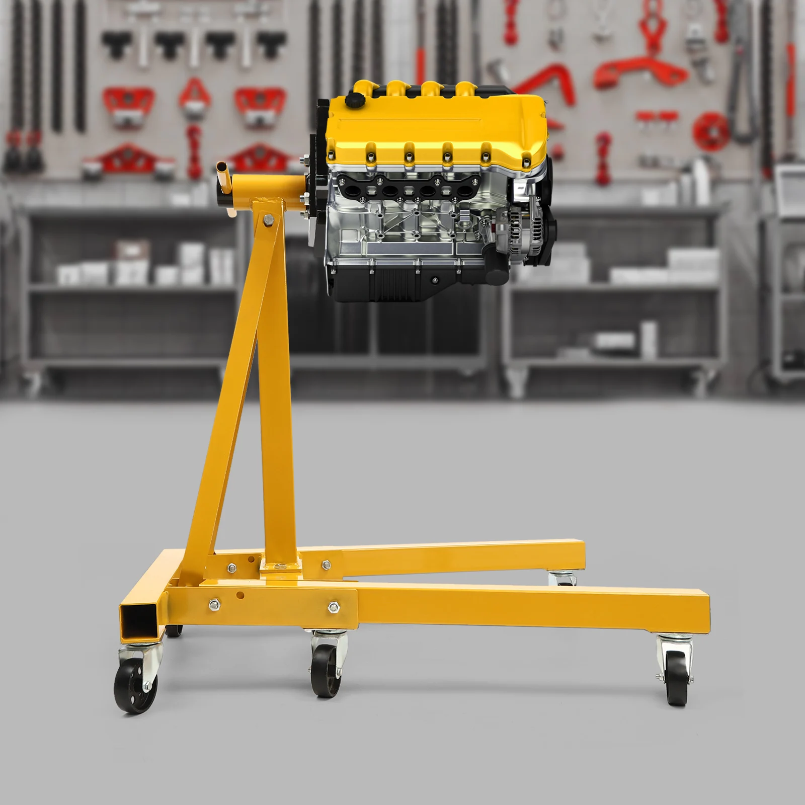 

Подставка для двигателя на 2000 фунтов, желтая, с вращающейся на 360 градусов головкой, для ремонта и восстановления автомобилей, усиленная стальная конструкция